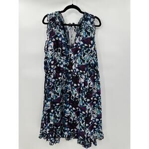 Torrid Plus Size 3X Mini Ruffle Trim Dress Chiffon Floral Blue Black V Neck